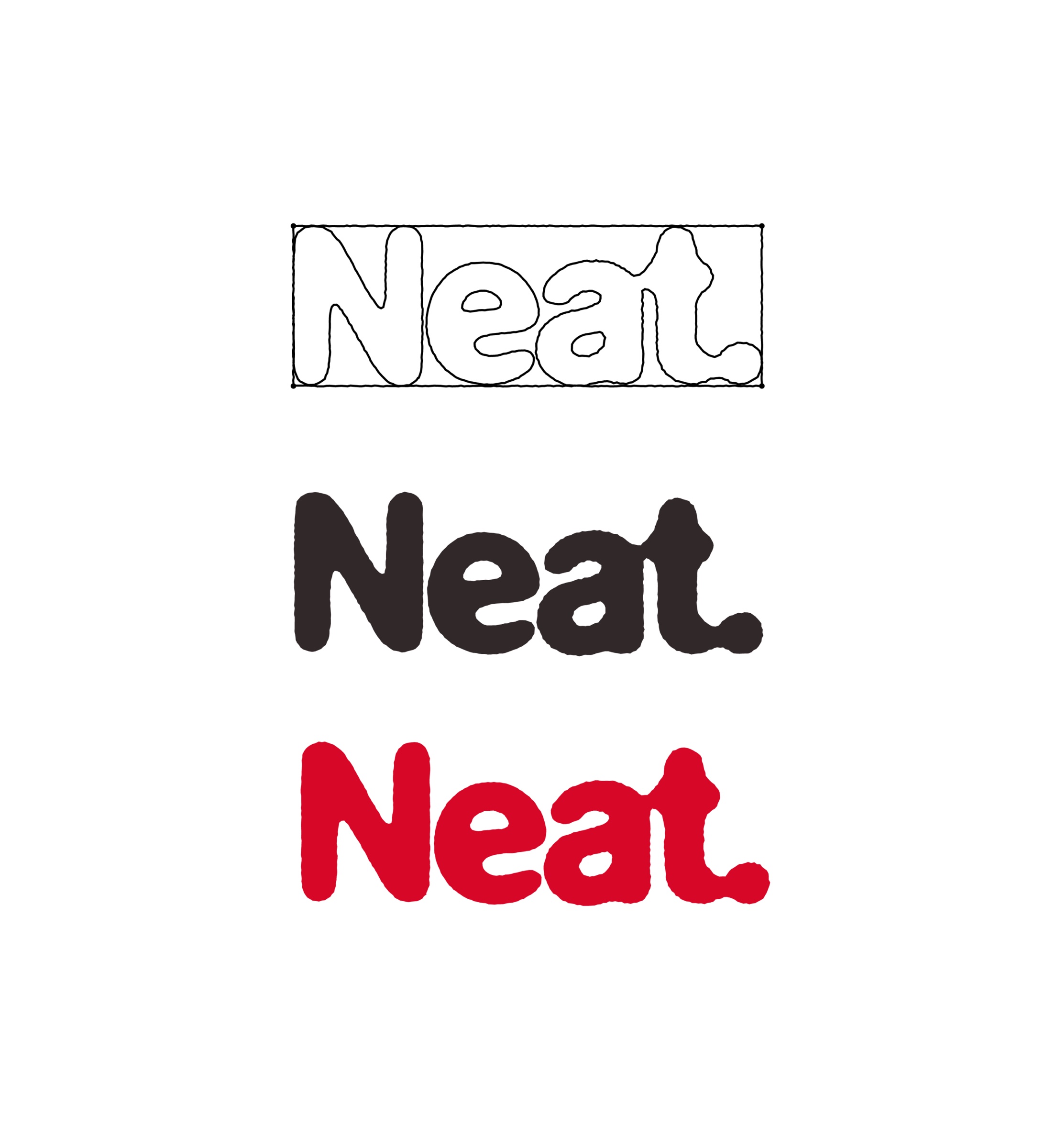 The Neat wordmark as an outline, in dark gray and in red