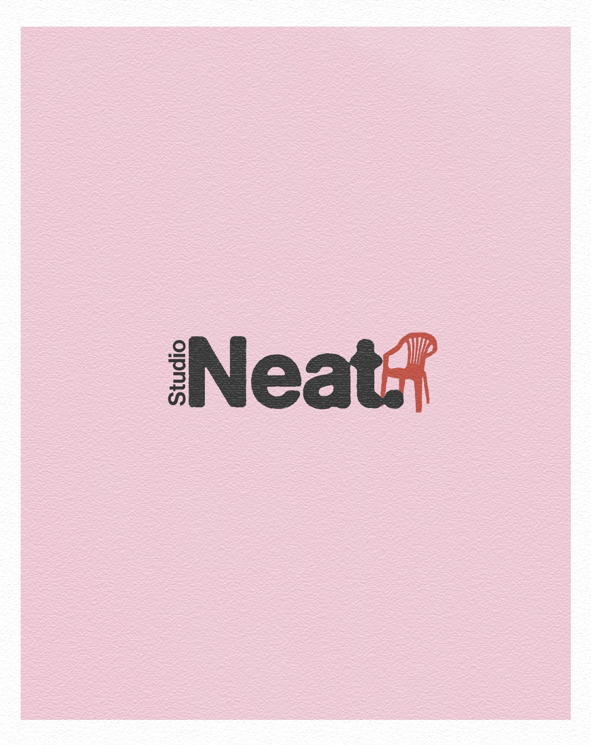 Studio Neat logo with a red plastic chair on a pink textured background